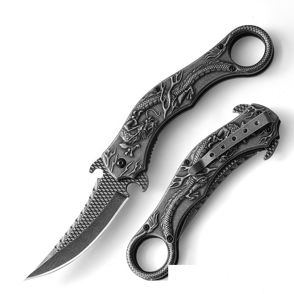 Folding Knife Carved Dragon Pattern