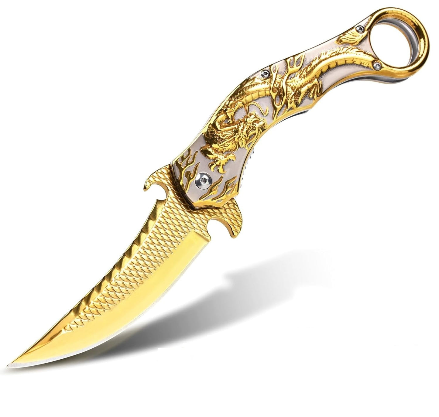 Folding Knife Carved Dragon Pattern