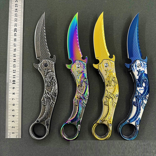 Folding Knife Carved Dragon Pattern