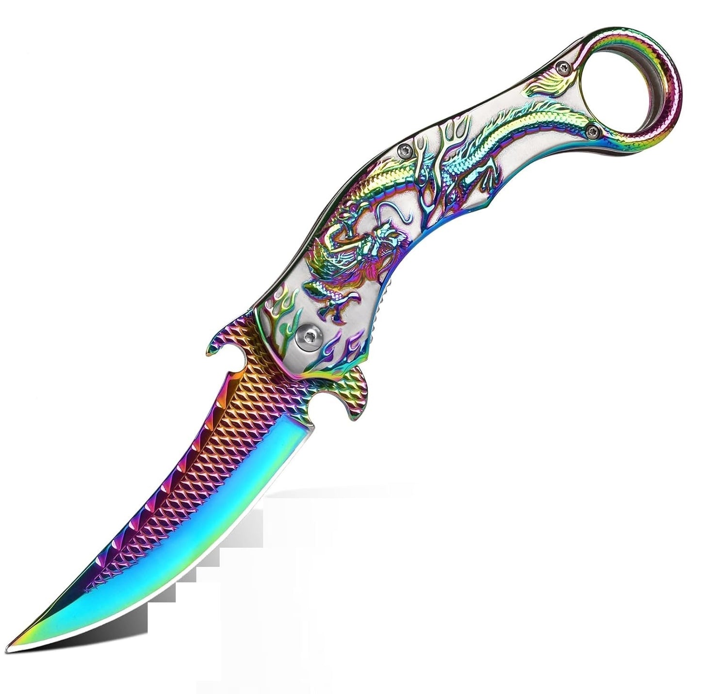 Folding Knife Carved Dragon Pattern
