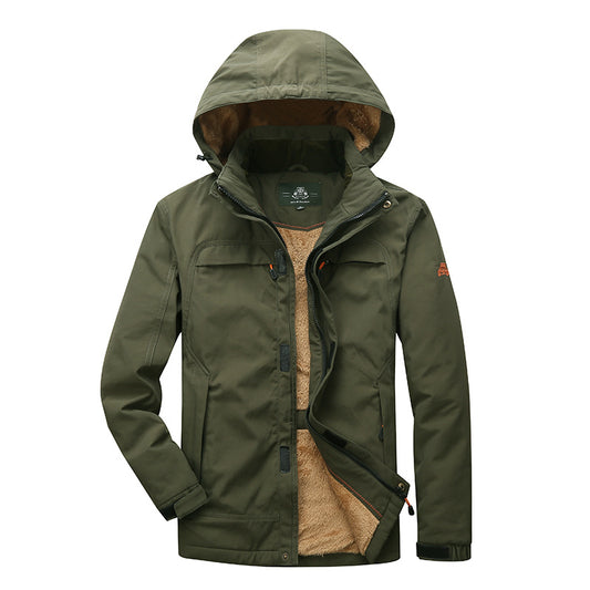Winter Plus Velvet Thick Loose Men's Multi-Pocket Jacket