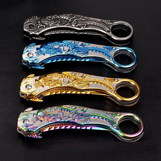 Folding Knife Carved Dragon Pattern